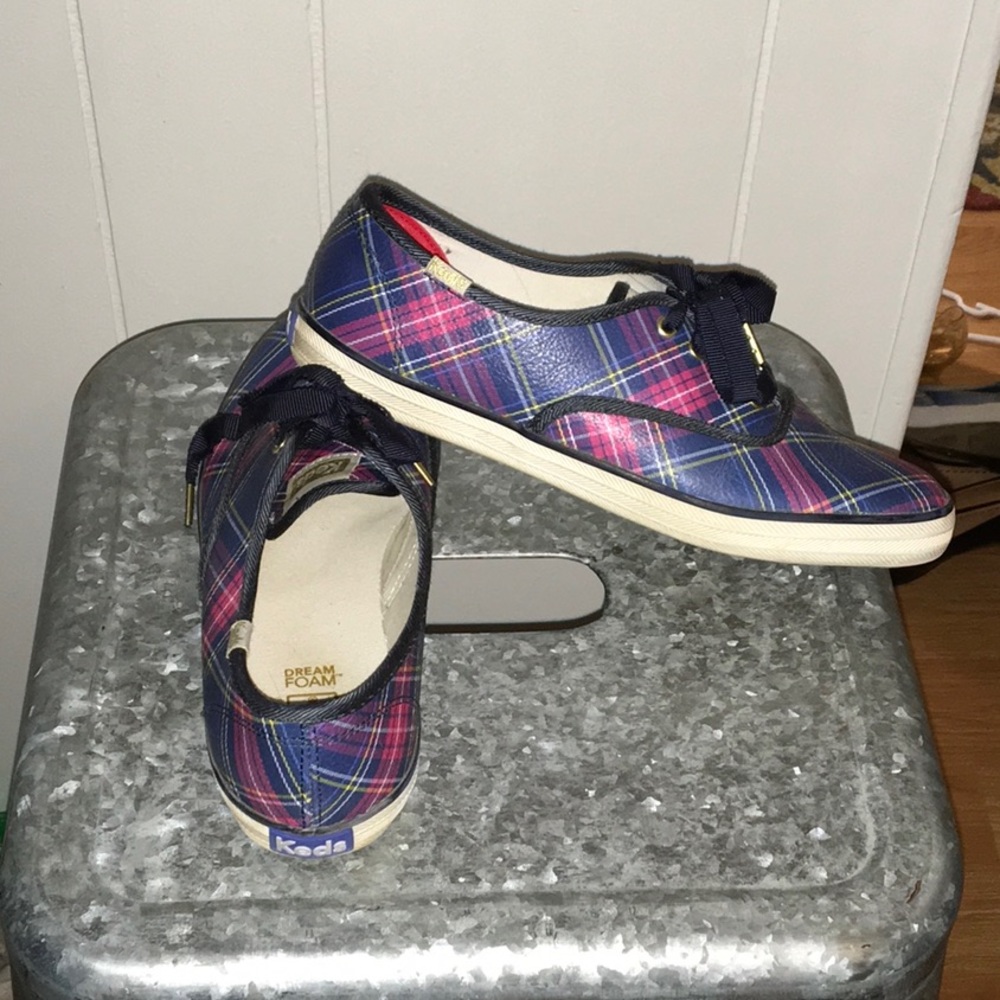 Keds Plaid Sneakers in Navy, Pink, and White